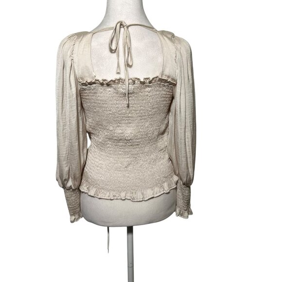 Whimsical Fairycore Milkmaid Flowy Puff Sleeve Feminine Dainty Ivory Top Large - Picture 2 of 10